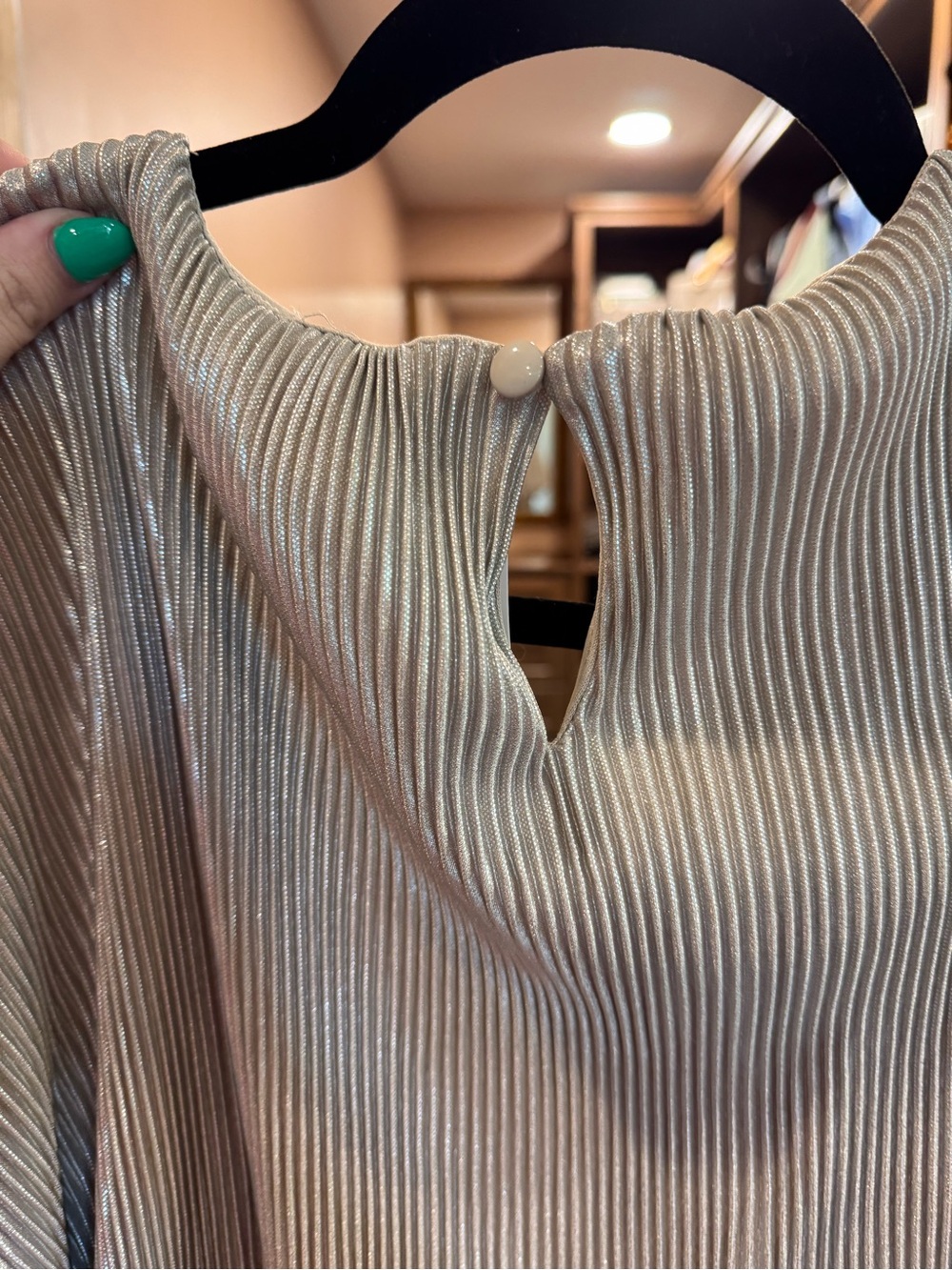 Women's Metallic Pleated Maxi Dress in Champagne
